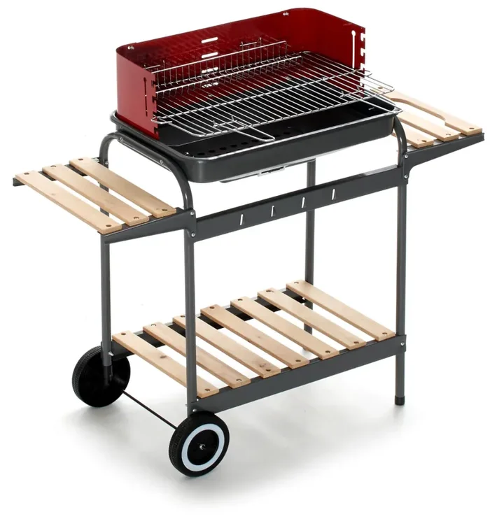 Barbecue a Carbone Carbonella 102x38x88,5 cm in Acciaio Nero e Rosso