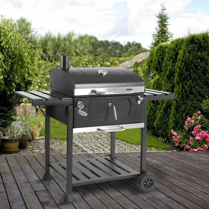 Barbecue a Carbone Carbonella 115x107x66 cm con Ripiani Laterali Friend Nero In saldo - immagine 3