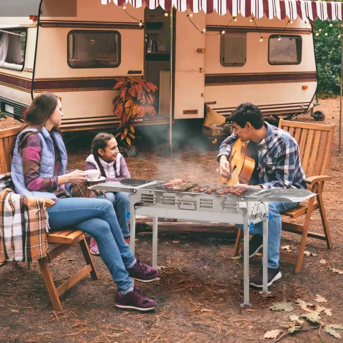 Barbecue a Carbone Carbonella 120x31x60-70 cm in Acciaio Inox Argento Saldi - immagine 2