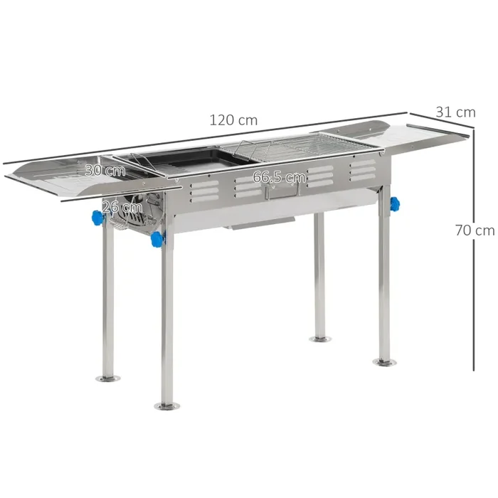 Barbecue a Carbone Carbonella 120x31x60-70 cm in Acciaio Inox Argento Saldi - immagine 3