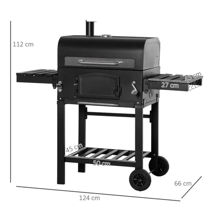 Barbecue a Carbone Carbonella 124x66x112 cm in Metallo e Ghisa smaltata Nero - immagine 3