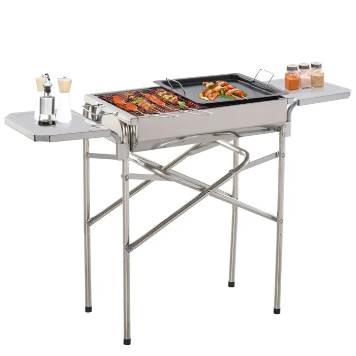 Barbecue a Carbone Carbonella BBQ Grill con Piano d’Appoggio in Acciaio Inox