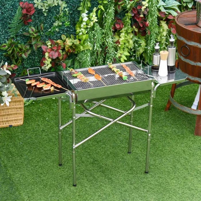 Barbecue a Carbone Carbonella BBQ Grill con Piano d’Appoggio in Acciaio Inox - immagine 2