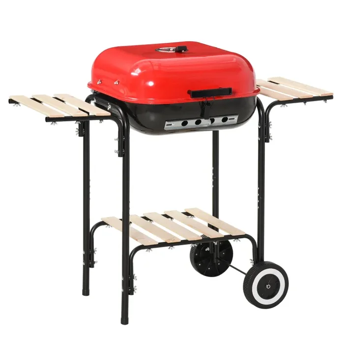 Barbecue a Carbone Carbonella con Coperchio e Ruote in Acciaio Rosso Nero Vendita online