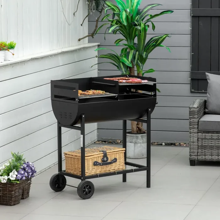 Barbecue a Carbone Carbonella in Acciaio 90x45x96 cm Rush Nero - immagine 2