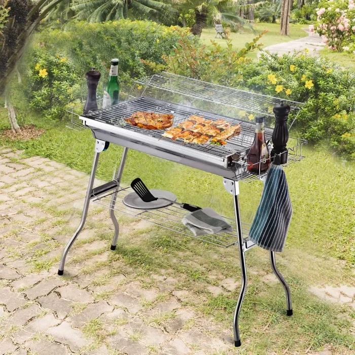 Barbecue a Carbone Carbonella Portatile in Acciaio 100x43x68 cm Rack - immagine 2
