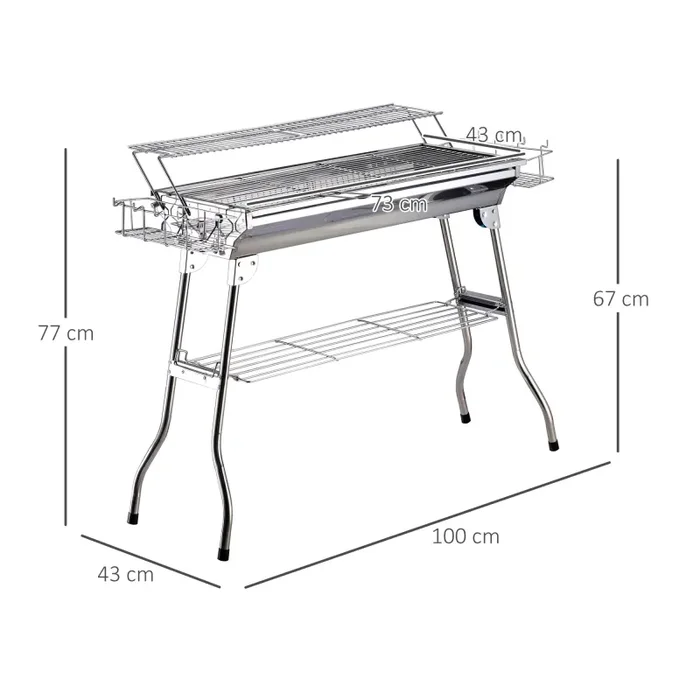 Barbecue a Carbone Carbonella Portatile in Acciaio 100x43x68 cm Rack - immagine 3
