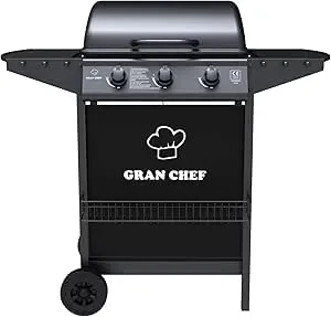 Barbecue a Gas 3 Fuochi Thomas Fuoco Principale da 2,9 kW Accensione Piezoelettrica in Acciaio Smaltato Nero