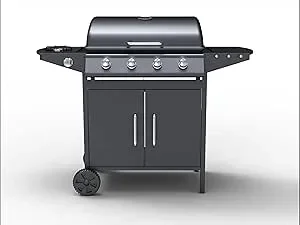 Barbecue a Gas 4+1 Fuochi Martin Fuoco Principale da 2,5 kW Accensione Piezoelettrica in Acciaio Smaltato Nero