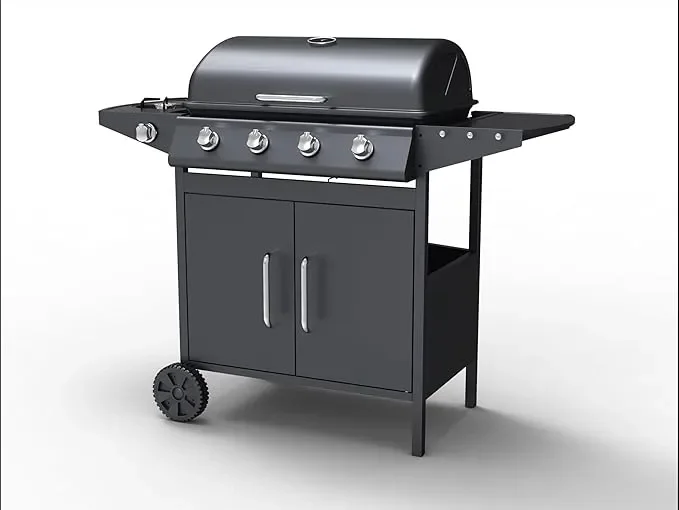 Barbecue a Gas 4+1 Fuochi Martin Fuoco Principale da 2,5 kW Accensione Piezoelettrica in Acciaio Smaltato Nero - immagine 2