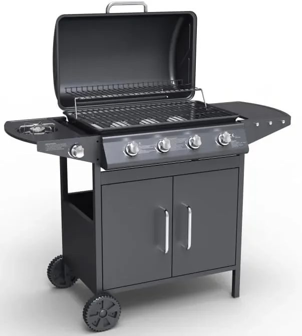 Barbecue a Gas 4+1 Fuochi Martin Fuoco Principale da 2,5 kW Accensione Piezoelettrica in Acciaio Smaltato Nero - immagine 3