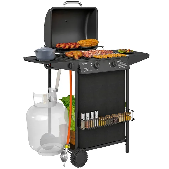 Barbecue a Gas con 3 Bruciatori Indipendenti 108x54x97 cm Coperchio con Termometro Nero