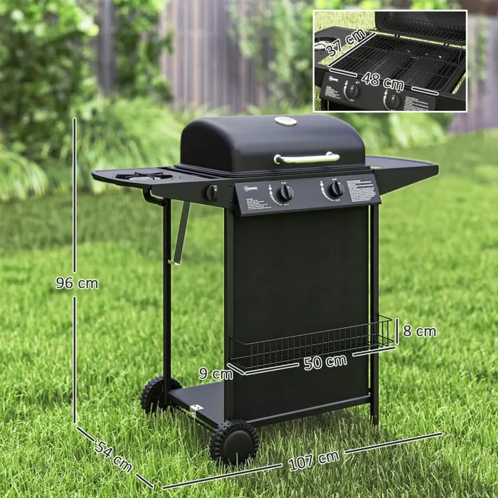 Barbecue a Gas con 3 Bruciatori Indipendenti 108x54x97 cm Coperchio con Termometro Nero - immagine 3