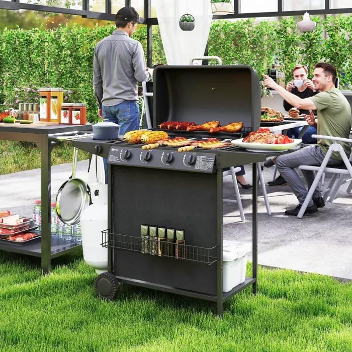 Barbecue a Gas con 4+1 Bruciatori Indipendenti 121x54x97 cm Coperchio con Termometro Nero Saldi - immagine 2