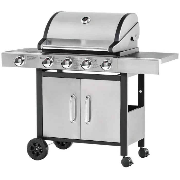 Barbecue a Gas GPL 4 Fuochi 3kW con Fornello Laterale Acciaio