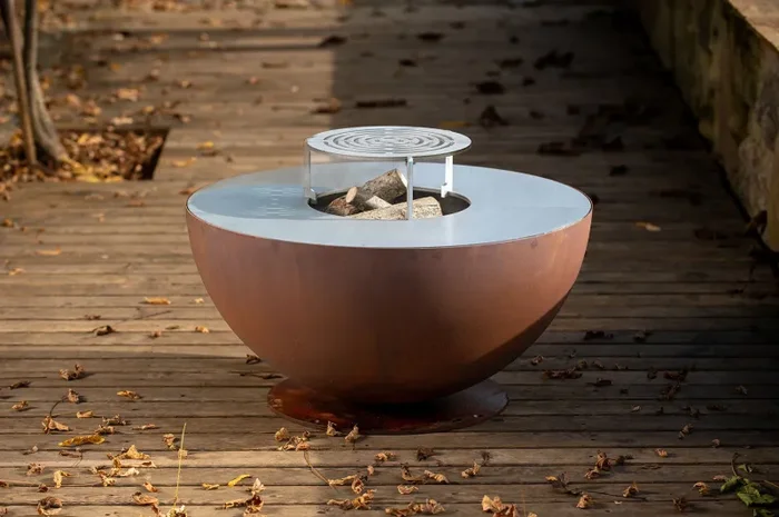 Barbecue a Legna Ø80×42 cm Tulipano in Acciaio Nero Alta Temperatura