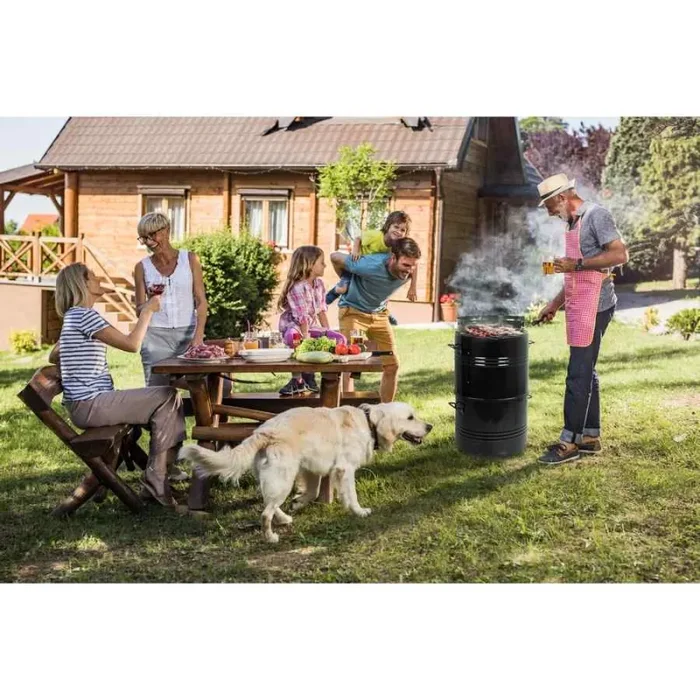 Barbecue Affumicatore a Carbone Carbonella 46,5×42,5×101 cm Griglia Ø47 cm Barrel Nero - immagine 3