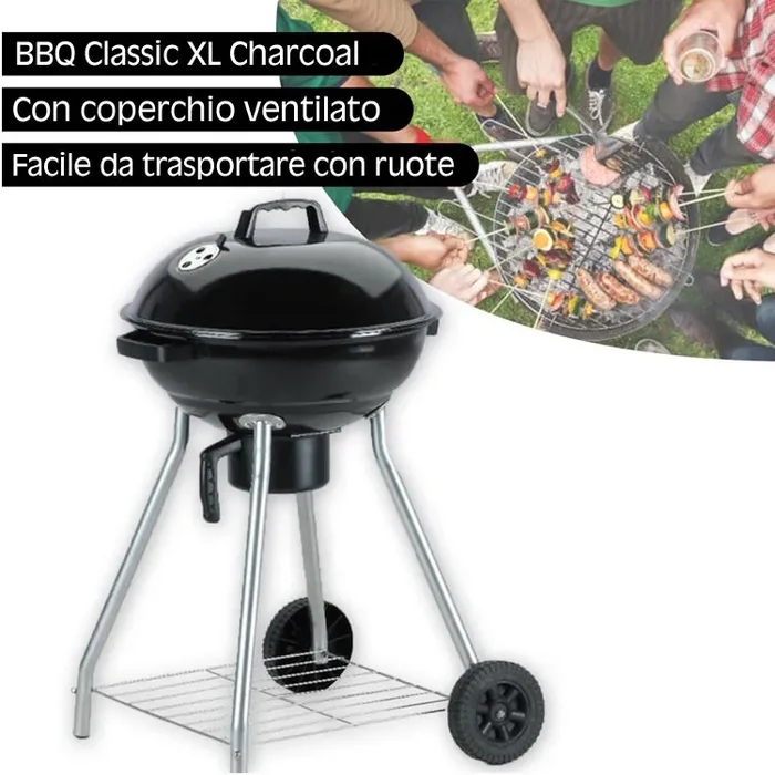 Barbecue Griglia Bbq Carbone Coperchio 2 Ruote Carbonella Giardino Acciaio Inox - immagine 2