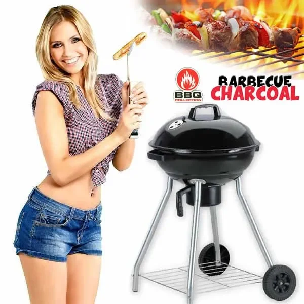 Barbecue Griglia Bbq Carbone Coperchio 2 Ruote Carbonella Giardino Acciaio Inox - immagine 3