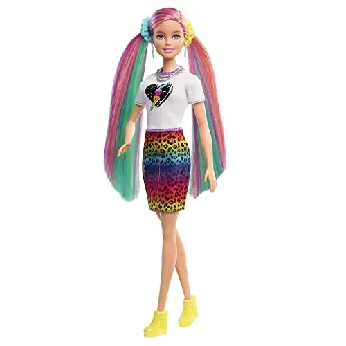 Barbie – Bambola Capelli Multicolor con Funzione Cambia Colore, Include Cerchietto e Borsa a Forma di Gatto e Accessori a Tema Leopardo, Giocattolo per Bambini 3+Anni, GRN81 - immagine 3