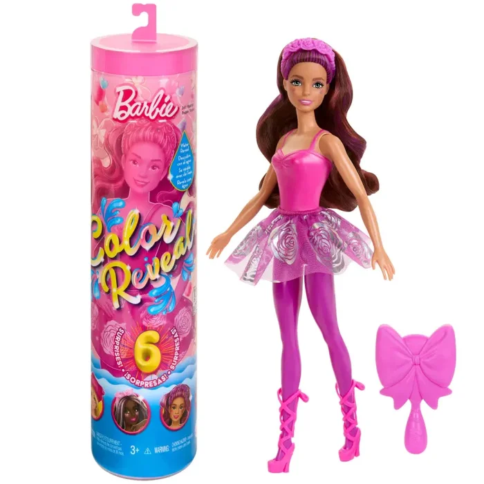 Barbie – Color Reveal Serie Ballerina assortimento, Bambole ispirate al Balletcore con 6 Accessori a Sorpresa da Scoprire con Effetto Cambia Colore, Giocattolo per Bambini, 3+ Anni, HRK17