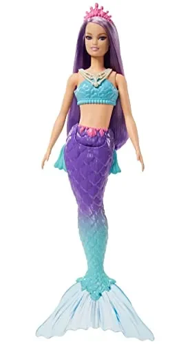 Barbie – Dreamtopia Sirena Bambola capelli viola con coda blu e viola sfumati e coroncina, Giocattolo per Bambini 3+ Anni, HGR10