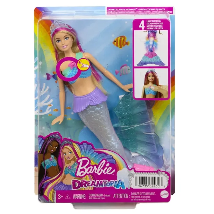 Barbie Dreamtopia Sirena Luci Scintillanti Bambola (30,4 cm, bionda) con luci che si attivano a contatto con l’acqua e capelli con ciocche rosa, regalo per bambini dai 3 ai 7 anni, HDJ36 - immagine 2