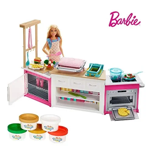 Barbie FRH73 – Cucina da Sogno con Bambola, 5 Aree di Gioco, Pasta… - immagine 2