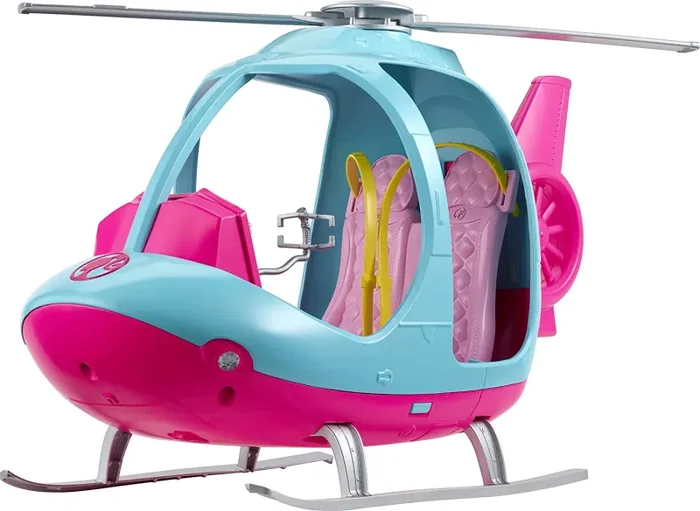 Barbie FWY29 l’Elicottero per Bambole, Rosa e Azzurro con Elica che Gira, Giocattolo per Bambini 3 + Anni