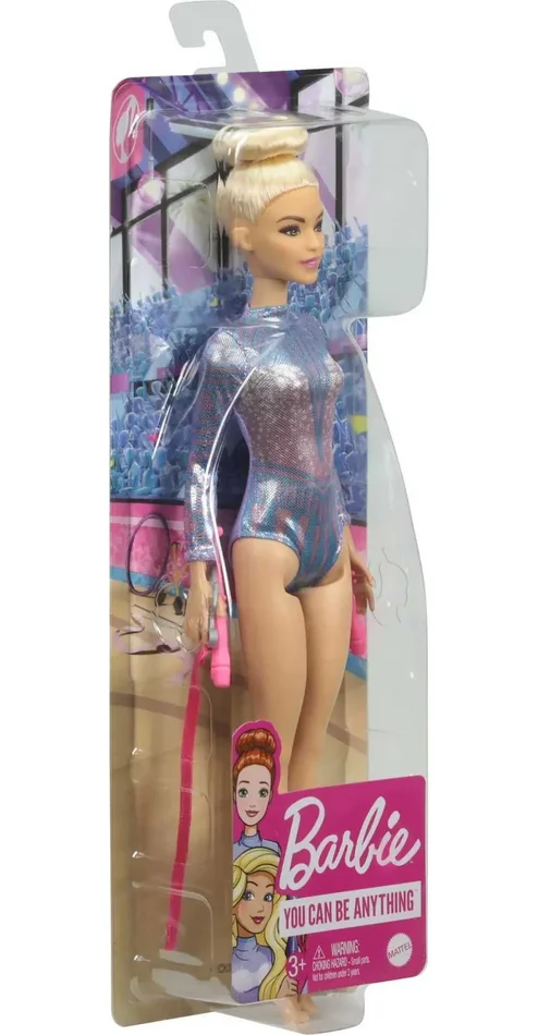 Barbie -Ginnasta, Bambola Bionda con Coloratissimo Body, 2 Bastoni e Nastro, Giocattolo per Bambini 3+ Anni, GTN65 - immagine 2