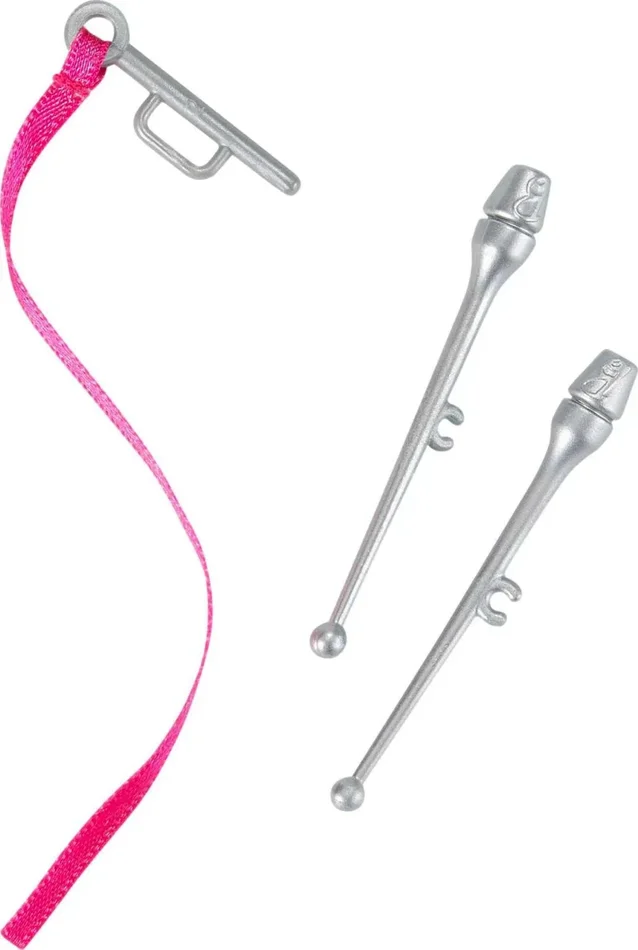 Barbie -Ginnasta, Bambola Bionda con Coloratissimo Body, 2 Bastoni e Nastro, Giocattolo per Bambini 3+ Anni, GTN65 - immagine 3