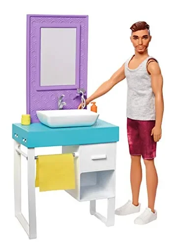 Barbie- Playset Il Bagno di Ken, Bambola con Barba Che Appare e Scompare,…