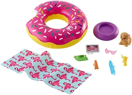 Barbie Set di Arredamenti da Esterno con Ciambella Donut Galleggiante,…