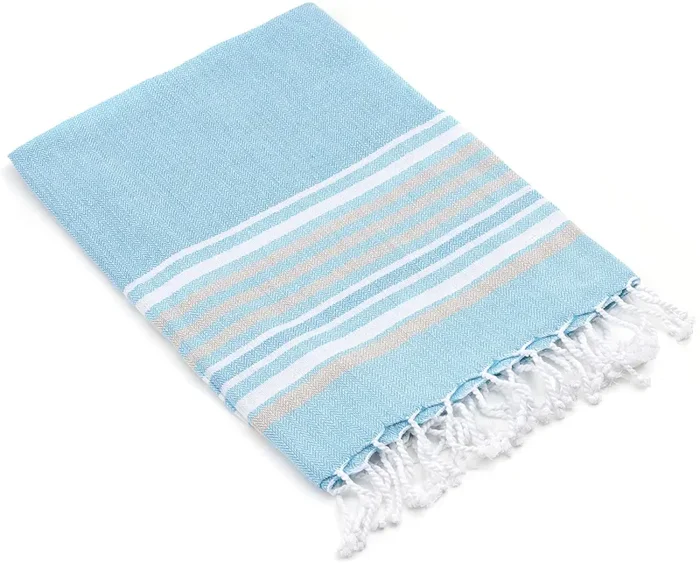 Baroni Home Telo Mare con nappe colorate, Pareo, Telo da Yoga, Asciugamano da Spiaggia Hammam, Super Assorbente e Asciugatura Rapida, Ecologico, 90×170 cm (Coralli Azzurri)