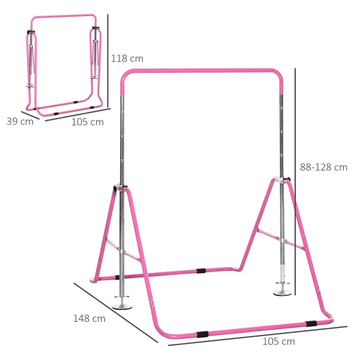 Barra Trazioni per Bambini 148x105x88-128 cm 4 Altezze Regolabili in Acciaio Rosa Sconti - immagine 3