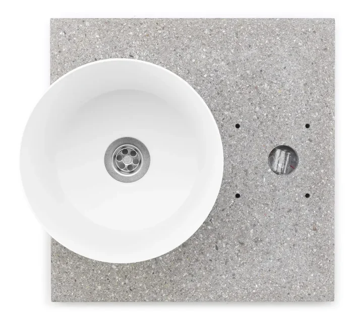 Base con Vaschetta per Fontane con Ghiera Grande 40x40x5 cm in Cemento Belfer 42/BSE/3 Bianco - immagine 2