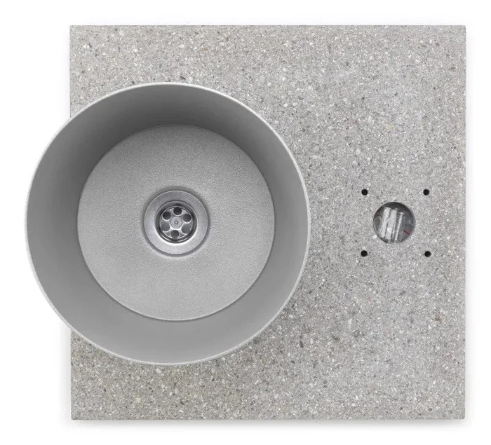 Base con Vaschetta per Fontane con Ghiera Piccola 40x40x5 cm in Cemento Belfer 42/BSE/4 Alluminio - immagine 2