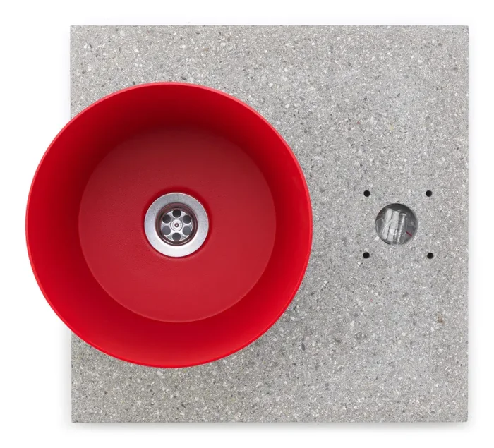 Base con Vaschetta per Fontane con Ghiera Piccola 40x40x5 cm in Cemento Belfer 42/BSE/4 Rosso Online - immagine 2