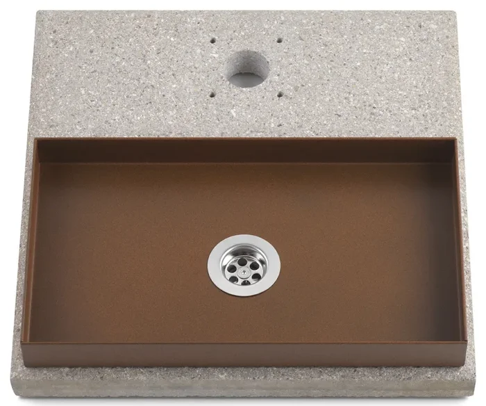 Base con Vaschetta per Fontane con Ghiera Piccola 40x40x5 cm in Cemento Belfer 42/BSE/6 Ruggine - immagine 2