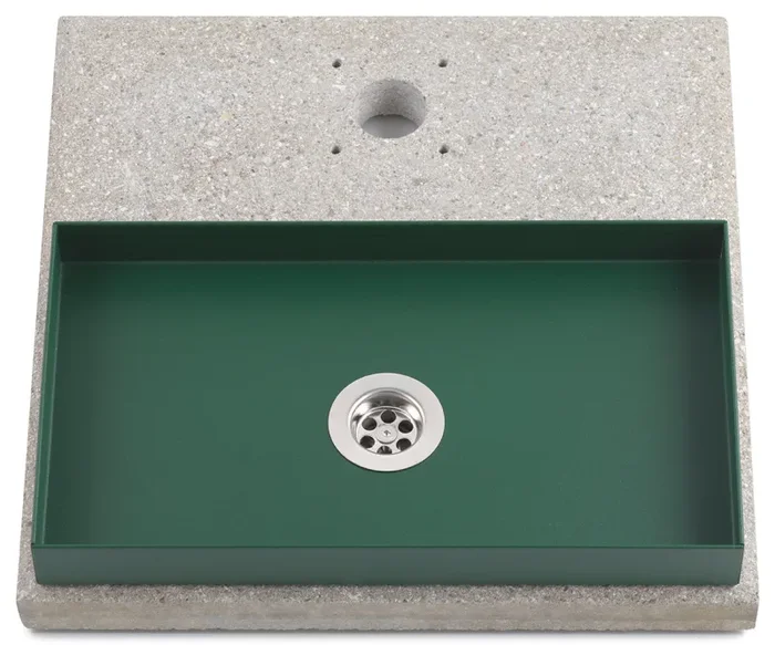 Base con Vaschetta per Fontane con Ghiera Piccola 40x40x5 cm in Cemento Belfer 42/BSE/6 Verde - immagine 2