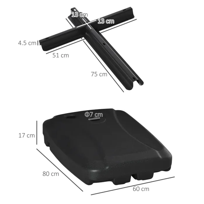 Base per Ombrellone 80x60x17 cm Riempibile fino a 75 kg con Base a T Inclusa Nero - immagine 3