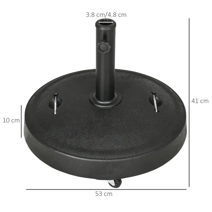 Base per Ombrellone da 23.5kg con 2 Manovelle e Rotelle Ø53×41 cm in Resina e Acciaio Nera - immagine 3