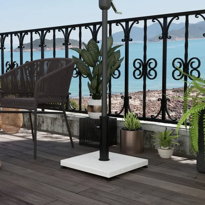 Base per Ombrellone da 25kg in Metallo e Cemento con Effetto Legno 45x45x33.5cm Bianco - immagine 2