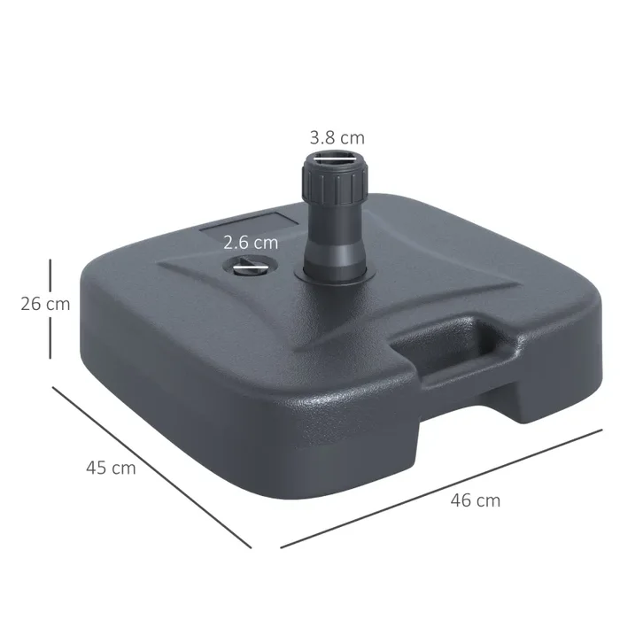 Base per Ombrellone da Giardino Ø38 Riempibile 20-30 Kg HDPE Nero 46x45x26 cm - immagine 3