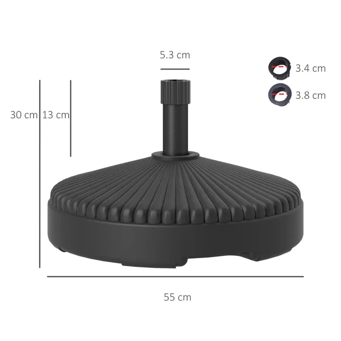 Base per Ombrellone Ø55×30 cm Riempibile con Acqua o Sabbia in HDPE Nero - immagine 3