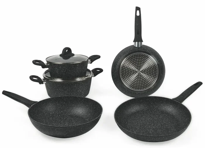 Batteria di Pentole 7 Pezzi in Alluminio Antiaderente Induzione Effetto Pietra Villa du0026#39;Este Home Tivoli Galaxy