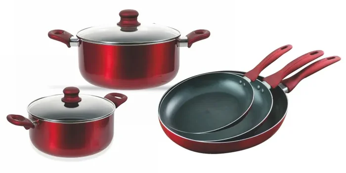 Batteria di Pentole 7 Pezzi in Alluminio Antiaderente Induzione Villa du0026#39;Este Home Tivoli Red Velvet