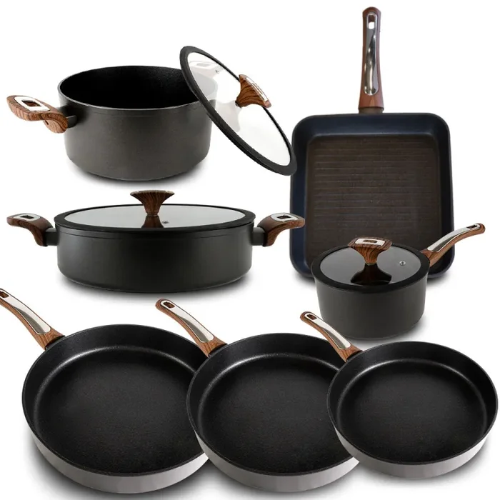 Batteria di Pentole Set 10 Pezzi Antiaderente Induzione Silex Elegance Wood Nero - immagine 2