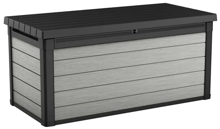 Baule Cassapanca da Esterno 151×72,5×70 cm in Resina Effetto Legno Keter Denali Grigio