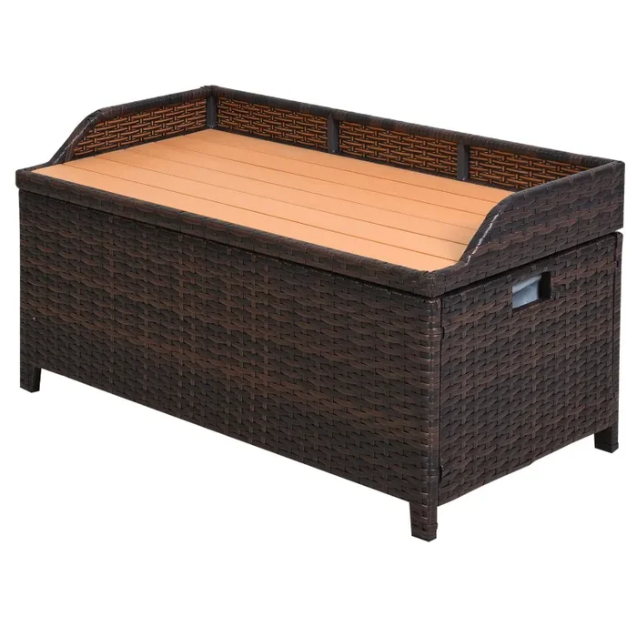 Baule Cassapanca da Esterno in Rattan Sintetico 102x51x51 cm Marrone Vendita calda online